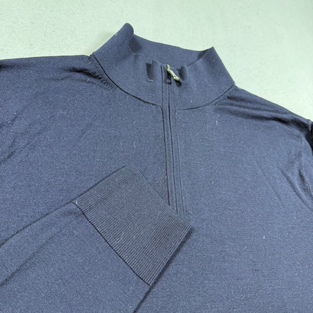 Brooks Brothers Brookstech Merino Wool Quarter Zip Sweater Navy Blue Mens XL